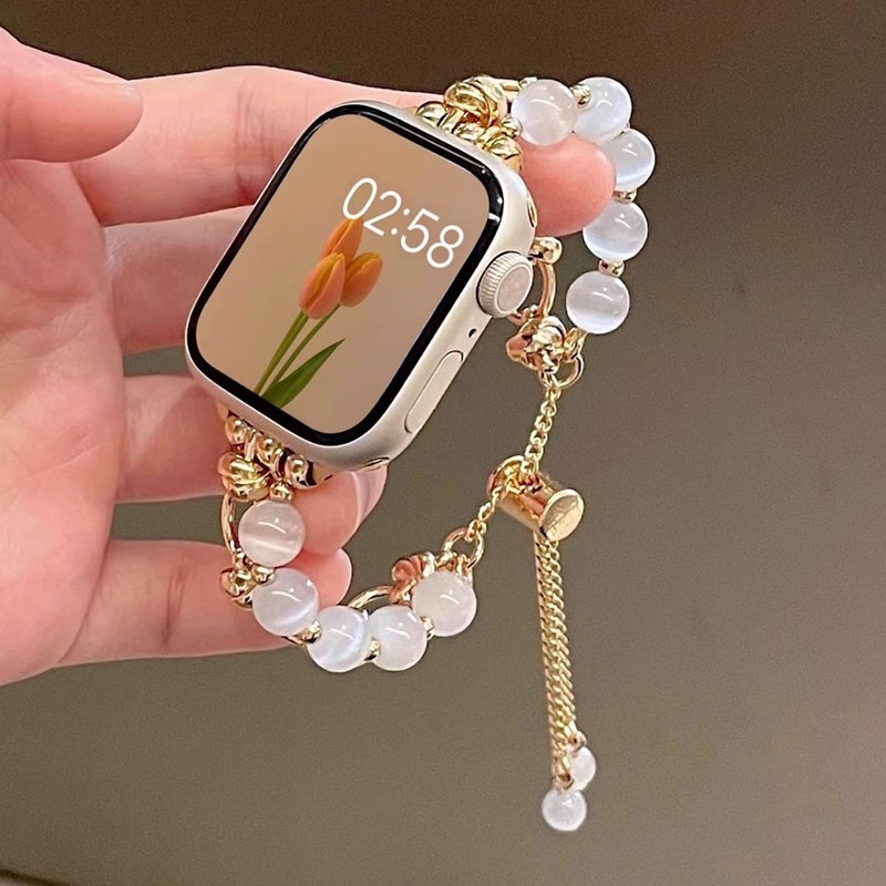 Chic Pearl Stainless Steel Apple Watch S8 Band Golden cat's eye 38/40/41mm 