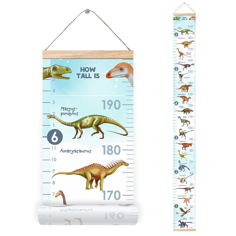 LIFELIKO Personalised Growth Chart for Dinosaur Lovers, Removable Wall Ruler for Boys and Girls, Kidâ€™s Room Decoration (Blue) - Image 1