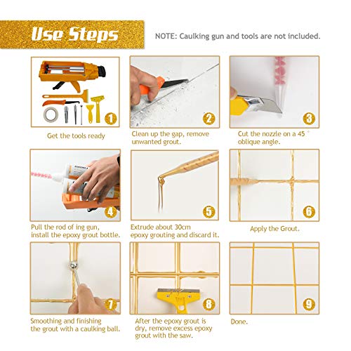 NADAMOO Epoxy Grout Glittering Gold, Dual Tubes Waterproof Tile Grout 19oz 400ml, Restore Tile Grout Line for Shower Bathroom Wet Room Kitchen, Caulk Gun NOT Included - Image 4