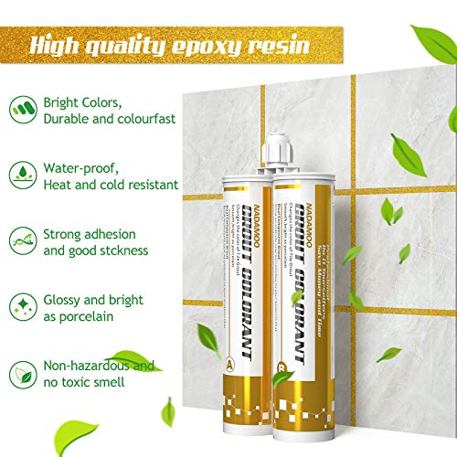 NADAMOO Epoxy Grout Glittering Gold, Dual Tubes Waterproof Tile Grout 19oz 400ml, Restore Tile Grout Line for Shower Bathroom Wet Room Kitchen, Caulk Gun NOT Included - Image 3