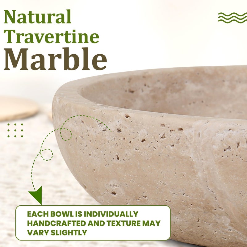 FNTSTICGOODS Travertine Decorative Bowl - 7.8â€ Diameter & 2â€ Height - Key Bowl for Entryway Table - Travertine - Organic Modern Centerpiece - Beige/Natural - Image 4