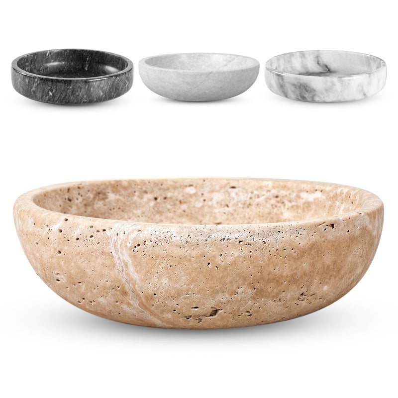 FNTSTICGOODS Travertine Decorative Bowl - 7.8â€ Diameter & 2â€ Height - Key Bowl for Entryway Table - Travertine - Organic Modern Centerpiece - Beige/Natural - Image 1