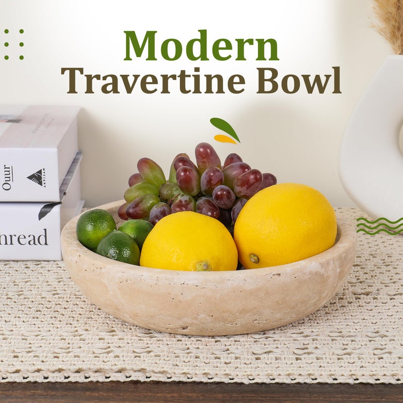 FNTSTICGOODS Travertine Decorative Bowl - 7.8â€ Diameter & 2â€ Height - Key Bowl for Entryway Table - Travertine - Organic Modern Centerpiece - Beige/Natural - Image 5