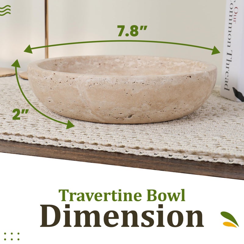 FNTSTICGOODS Travertine Decorative Bowl - 7.8â€ Diameter & 2â€ Height - Key Bowl for Entryway Table - Travertine - Organic Modern Centerpiece - Beige/Natural - Image 2