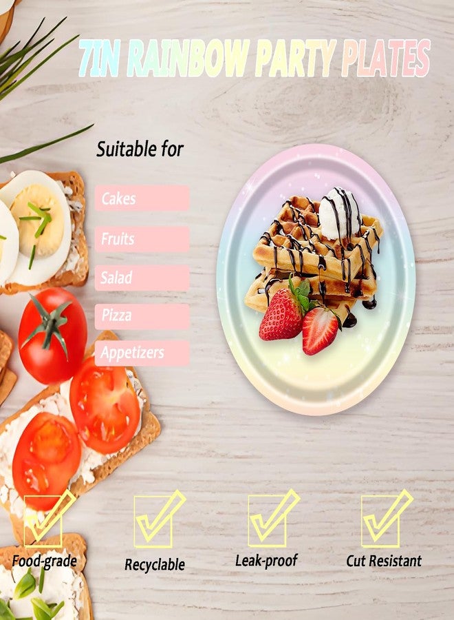 LYFREE 72 Pcs Pastel Rainbow Paper Plates 7in Disposable Birthday Dessert Plates Napkins and Forks Party Tableware Set Decoration Supplies for Girls Birthday Baby Shower Wedding Graduation Party, Serve 24 - Image 3