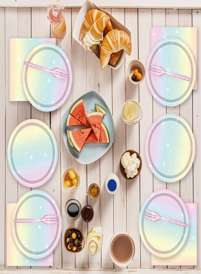 LYFREE 72 Pcs Pastel Rainbow Paper Plates 7in Disposable Birthday Dessert Plates Napkins and Forks Party Tableware Set Decoration Supplies for Girls Birthday Baby Shower Wedding Graduation Party, Serve 24 - Image 5