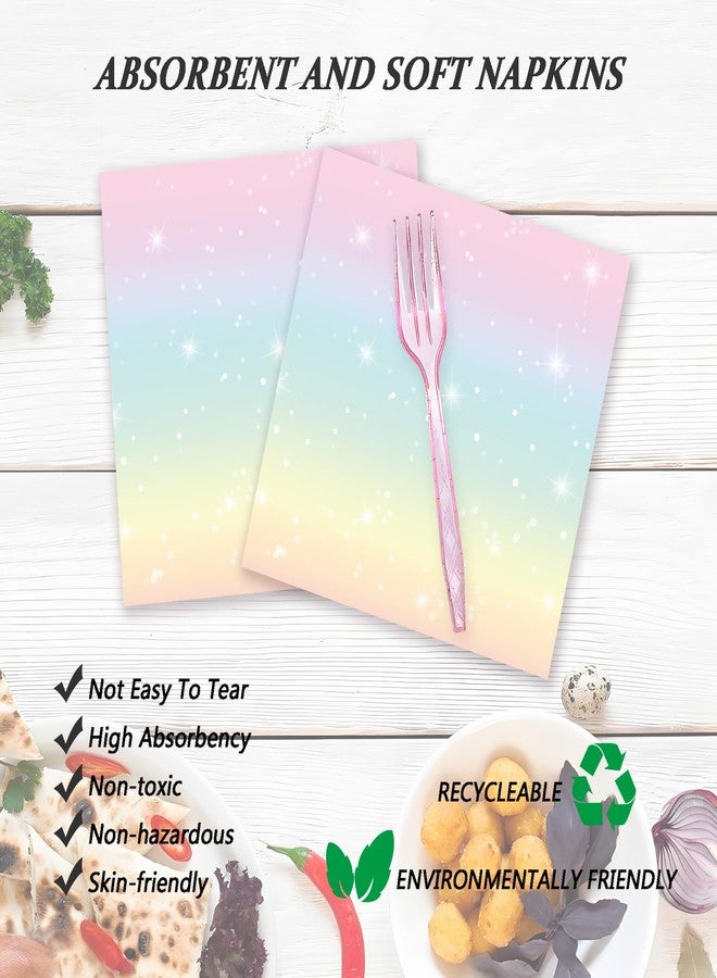 LYFREE 72 Pcs Pastel Rainbow Paper Plates 7in Disposable Birthday Dessert Plates Napkins and Forks Party Tableware Set Decoration Supplies for Girls Birthday Baby Shower Wedding Graduation Party, Serve 24 - Image 4