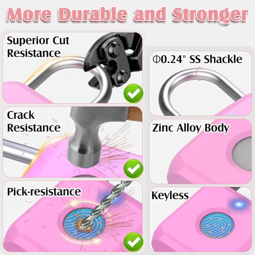 Pothunder Fingerprint Padlock, Locker Lock, Combination Lock, Fingerprint Lock with APP Unlock, USB Rechargeable, Suitable for Gym Locker, Door, Locker - Image 4