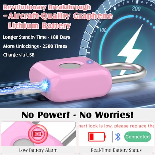Pothunder Fingerprint Padlock, Locker Lock, Combination Lock, Fingerprint Lock with APP Unlock, USB Rechargeable, Suitable for Gym Locker, Door, Locker - Image 5