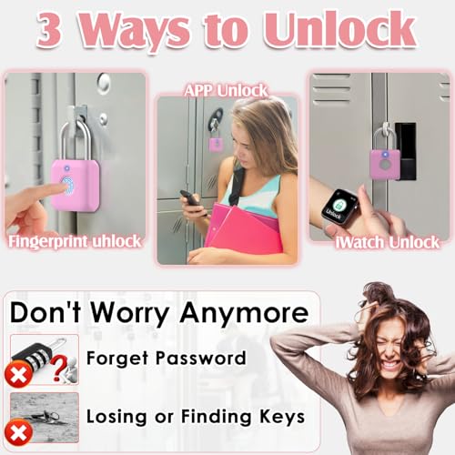 Pothunder Fingerprint Padlock, Locker Lock, Combination Lock, Fingerprint Lock with APP Unlock, USB Rechargeable, Suitable for Gym Locker, Door, Locker - Image 2