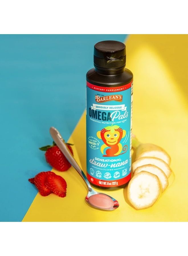 BARLEAN'S Omega Pals Straw-Nana Flavored Omega 3 for Kids, Yummy Children's Liquid Flax Seed Oil Supplement with 1,483 mg ALA, Non-GMO, Vegan Brain & Eye Health, 8 oz - Image 4