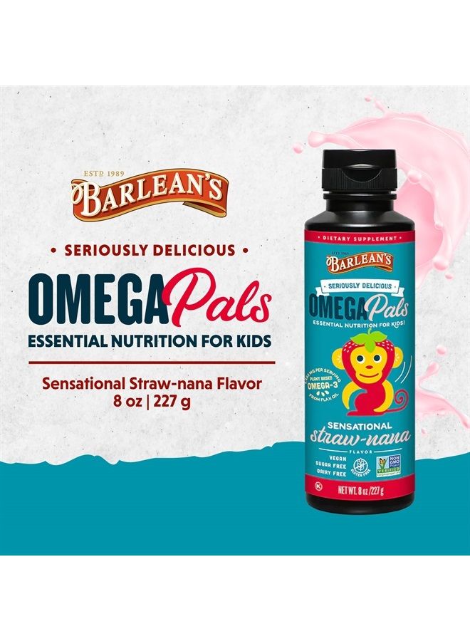 BARLEAN'S Omega Pals Straw-Nana Flavored Omega 3 for Kids, Yummy Children's Liquid Flax Seed Oil Supplement with 1,483 mg ALA, Non-GMO, Vegan Brain & Eye Health, 8 oz - Image 2