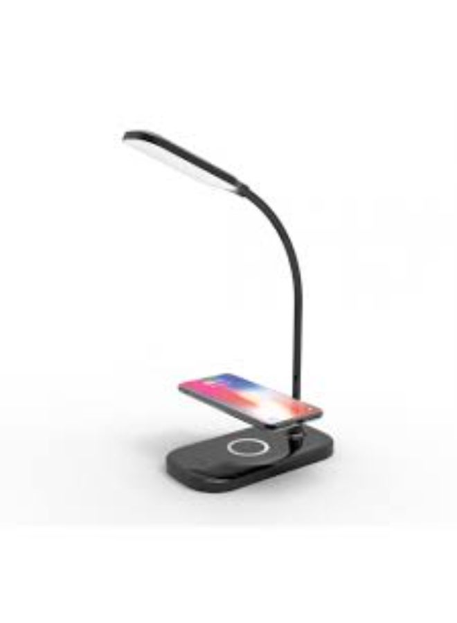 Modern LED Desk Lamp with Wireless Charging Pad This is a sleek, modern desk lamp featuring an adjustable LED light arm and an integrated wireless charging pad for smartphones. - Image 2