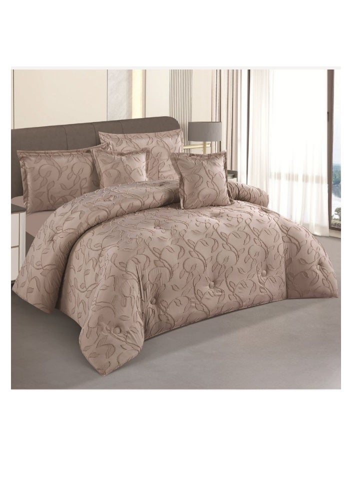 سمارت هوم مفرش سرير نفر  مطرز فخم من المايكروفايبر 100% ، غطاء سرير ، قابل للإستخدام على الوجهين، طقم مفارش بحشوة دبل  ، طقم نوم يتكون من 4 قطع ( مفرش بحشوة + شرشف مطاط للمرتبة +  كيس مخدة + كيس للوسادة المربعة  ) مقاس المفرش 170X230 سم ومقاس المغاط 120x200 سم ( اللون نفس الصورة) - Image 1