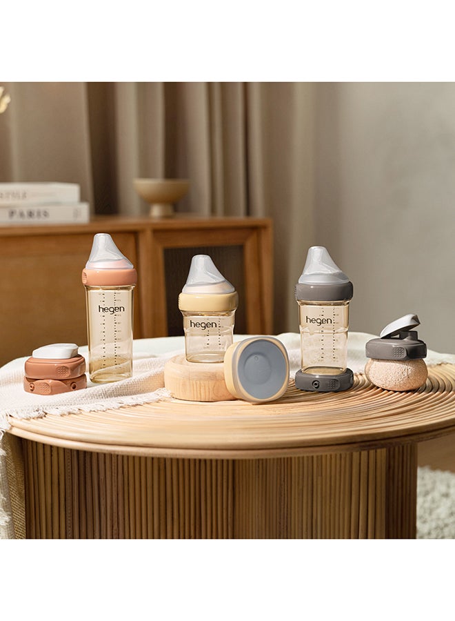 hegen PPSU All-Star Collection Feeding Bottle Set, Press-To-Close, Twist-To-Open - Includes 150ml, 240ml, 330ml Feeding Bottles, Storage Lids, Spouts, Straw Spout, All-Rounder Crown - Image 4