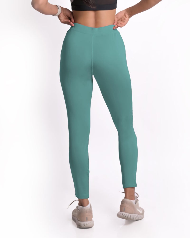 Mehrang Women High Rise Gym Wear Mesh Leggings Workout Pants With Side Pockets/Stretchable Tights/Highwaist Sports Fitness Yoga Track Pants (L, English Green) - Image 3