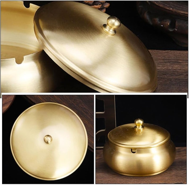 Brass Fireproof Ashtray Lid Cover Medium Size Portable Outdoor Cigarette Storage Can - Image 4