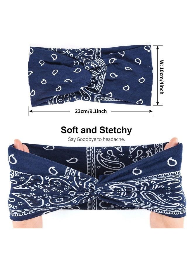 Retro Paisley Print Headbands for Women Knotted Boho Stretchy Headbands Head Wraps Yoga Sport Hair Bands for Girls 6packs