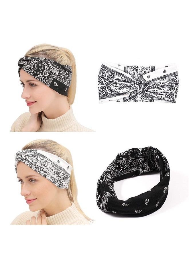Retro Paisley Print Headbands for Women Knotted Boho Stretchy Headbands Head Wraps Yoga Sport Hair Bands for Girls 6packs