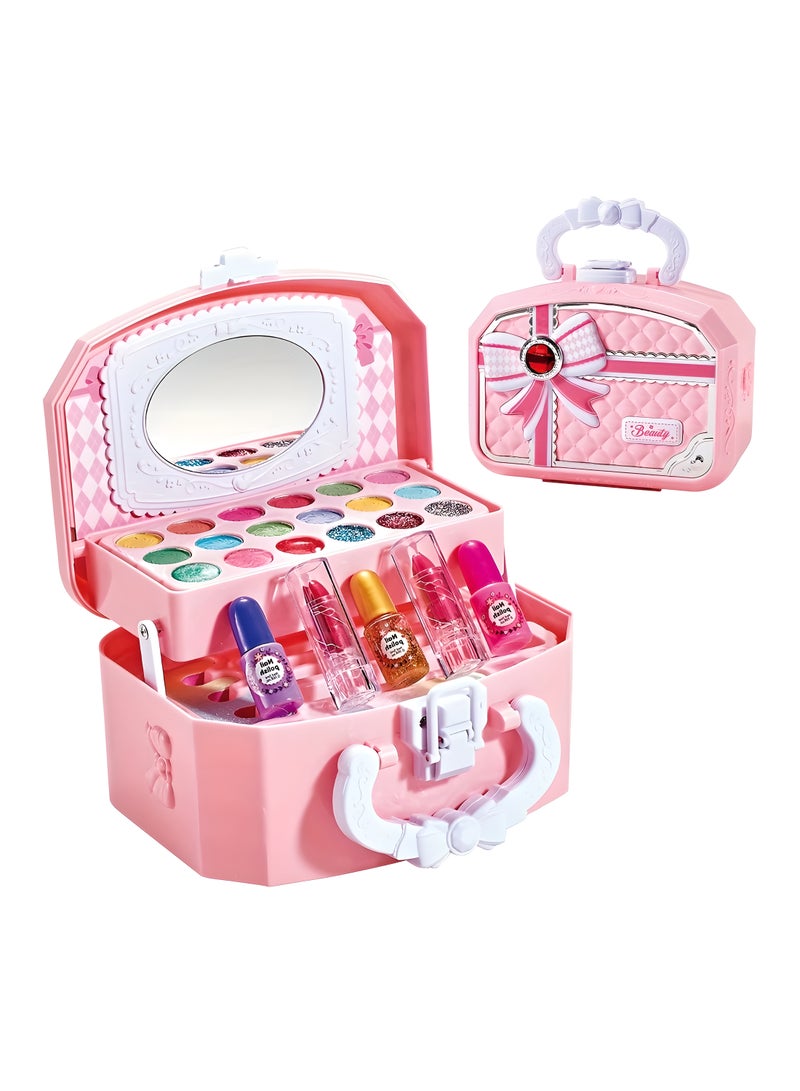 LIXADA Deluxe Plastic Suitcase with Makeup Kits for Girls - Real Makeup Toys with Mirror, Brush, Lipstick, Eyeshadows and Accessories - Ideal Birthday, Mother'S Day for Little Princesses, Play Makeup Set|Vibrant Color Palette|Durable Plastic Case, Makeup Kits for Kids 3+ - Image 1