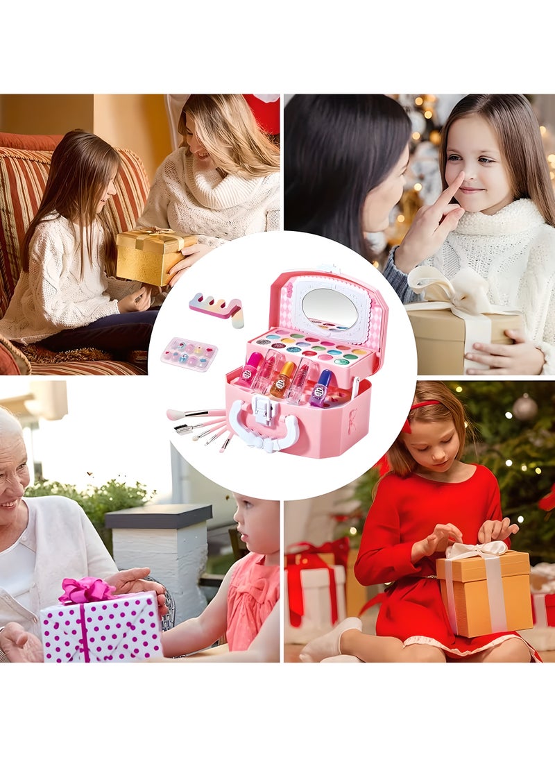 LIXADA Deluxe Plastic Suitcase with Makeup Kits for Girls - Real Makeup Toys with Mirror, Brush, Lipstick, Eyeshadows and Accessories - Ideal Birthday, Mother'S Day for Little Princesses, Play Makeup Set|Vibrant Color Palette|Durable Plastic Case, Makeup Kits for Kids 3+ - Image 3