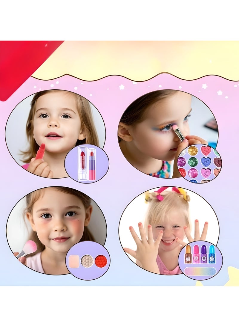 LIXADA Deluxe Plastic Suitcase with Makeup Kits for Girls - Real Makeup Toys with Mirror, Brush, Lipstick, Eyeshadows and Accessories - Ideal Birthday, Mother'S Day for Little Princesses, Play Makeup Set|Vibrant Color Palette|Durable Plastic Case, Makeup Kits for Kids 3+ - Image 4