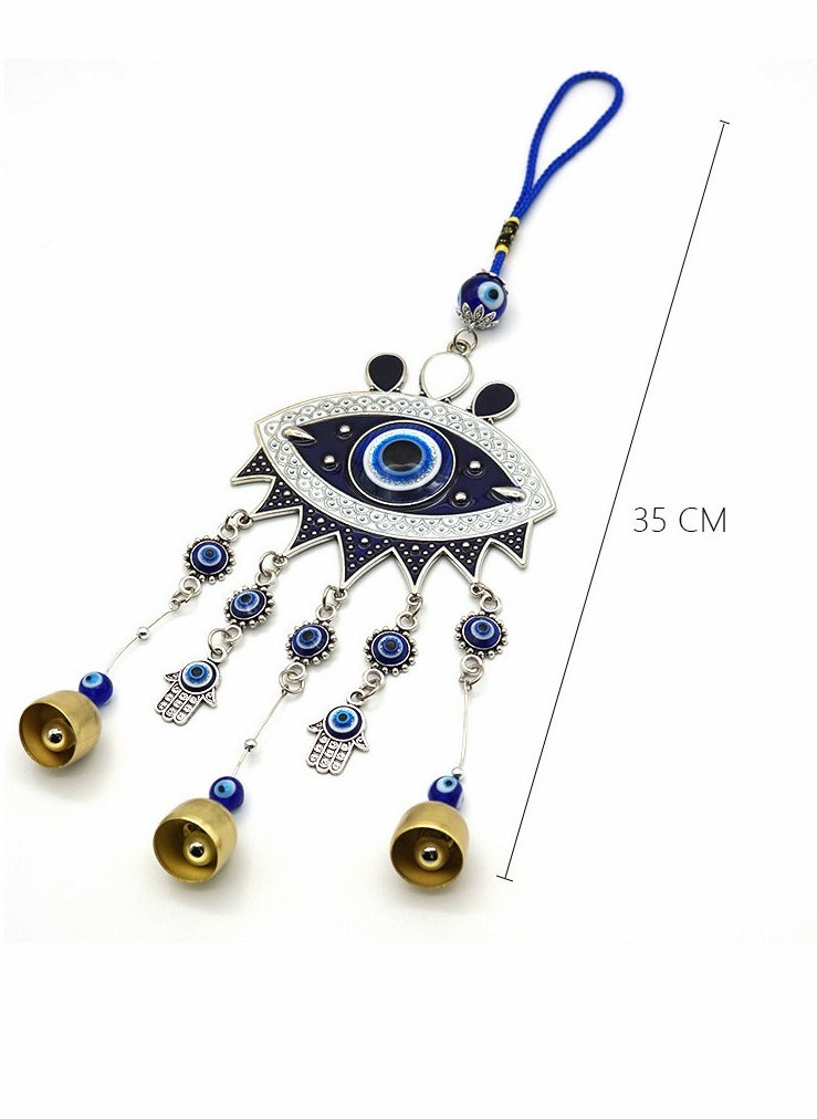 KASTWAVE Wind Bells, Evil Eyes, Wall Pediments Wind Chimes, Big Devil’s Blue Eyes, Handcraft Hanging Decoration, for Car Kitchen Home Garden Patio Office (3 Bells)  - Image 4