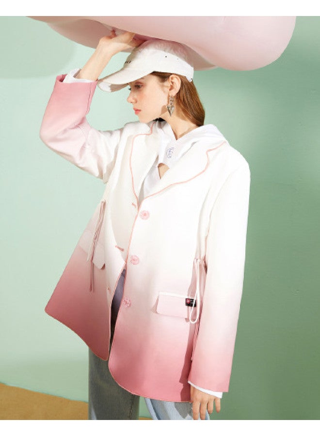 EPTISON College-Style Women'S Blazer With Drawstring Waist Design, Fashionable Gradient Trend, Stylish Women'S Suit For Autumn - Image 1