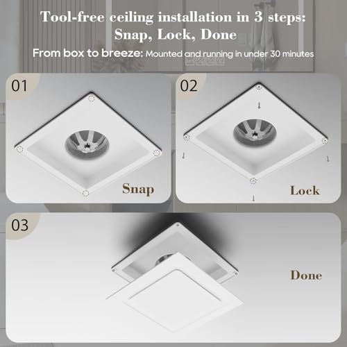 Orsong Bathroom Exhaust Fan 12" Panel Ultra Quiet without Light(10x10 Mount), 130CFM, 4" Duct for Bathroom/Garage/Home - Image 5