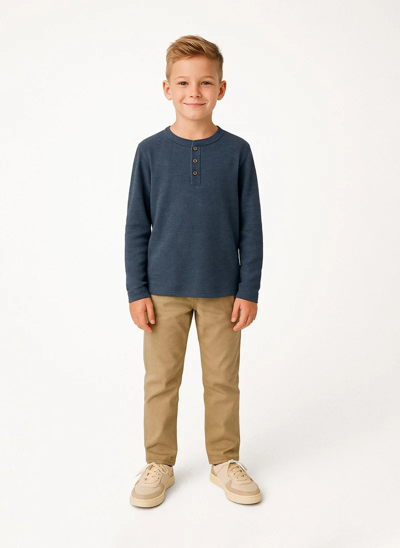MINOTI Teen Boys Long Sleeve Henley Top with Buttons