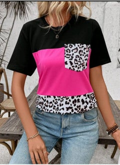 Shein SHEIN LUNE Leopard Color Block Patch Pocket T-Shirt For Vacation & Leisure  - Image 2
