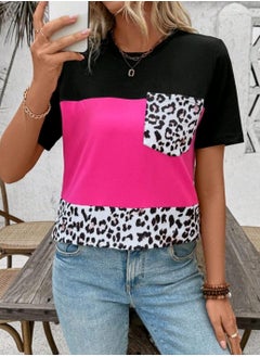 Shein SHEIN LUNE Leopard Color Block Patch Pocket T-Shirt For Vacation & Leisure  - Image 4