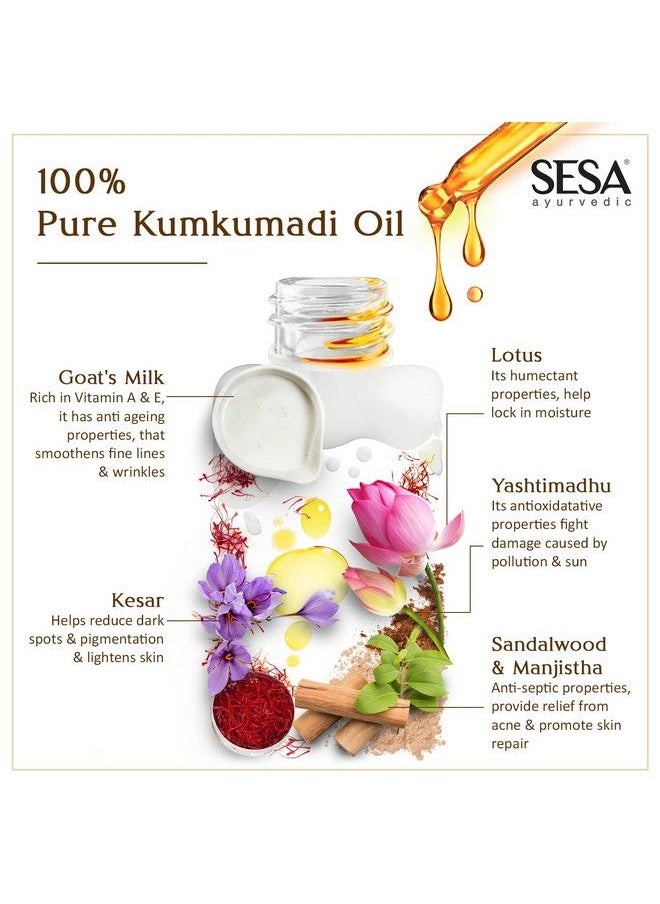 Sesa - Kumkumadi Face Oil 15Ml 100% Pure Kumkumadi Tailam ;Radiant & Glowing Face ; Helps Reduce Dark Spots & Pigmentation ; Skin Lightening & Brightening Anti Ageing Helps Smoothen Fine Lines & Wrinkles - Image 1