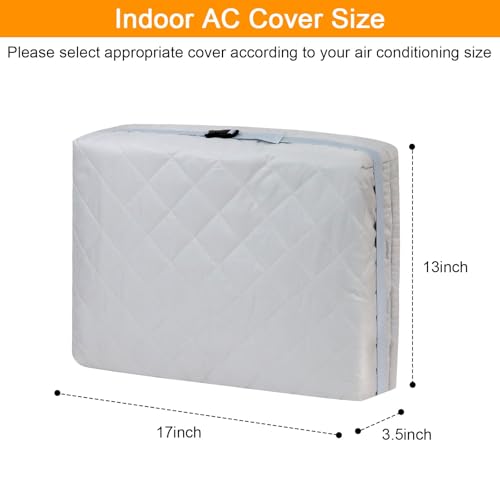 Demao Grey Indoor AC Cover with Cotton Padding - Keep Warm & Dustproof Protective Case for Window Air Conditioners, All-Weather Use, Easy Install/Washable for Reuse. (17"× 13" × 3.5") - Image 2