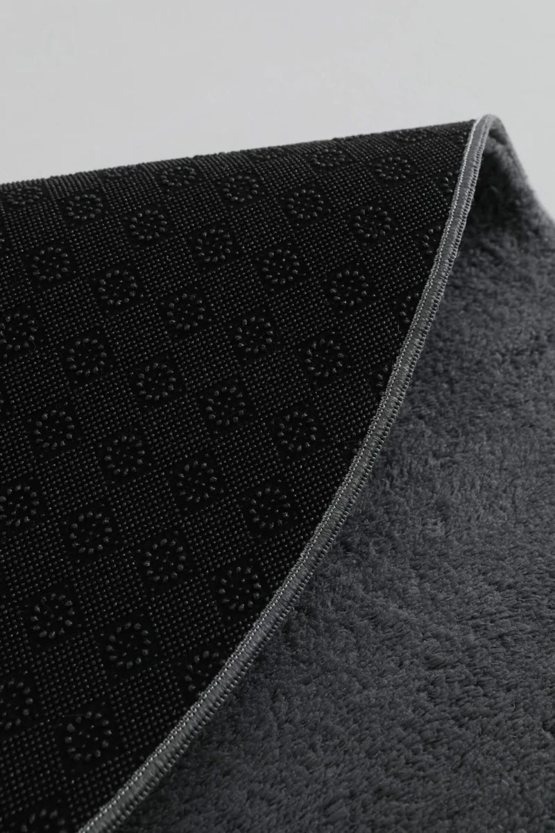 Favora Puffy 2 Piece Oval Bathroom Mat Set - Anthracite