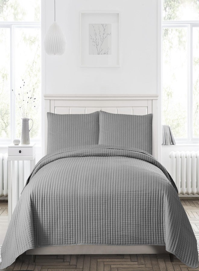 Petrichor Gray King Size Quilt Bedding Sets with Pillowcases,Lightweight for All Seasons,Pre-Washed Brushed Microfiber Bedspread Coverlet,3-Piece,1Quilt(96" x106”) & 2 Pillowcases(20"x36") - Image 1