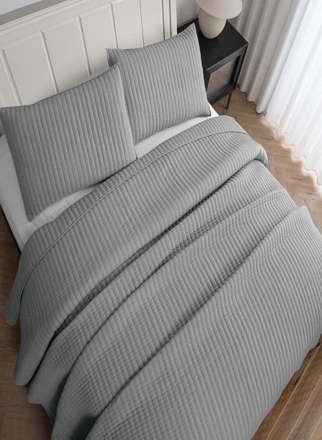 Petrichor Gray King Size Quilt Bedding Sets with Pillowcases,Lightweight for All Seasons,Pre-Washed Brushed Microfiber Bedspread Coverlet,3-Piece,1Quilt(96" x106”) & 2 Pillowcases(20"x36") - Image 2