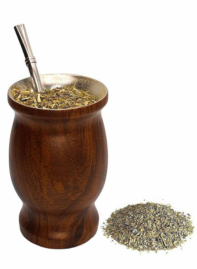 SYOSI Yerba Mate Tea Cup, Stainless Steel Double Walled Easy Wash Household Insulation Cup, Mate Gourds for Yerba Mate Loose Leaf Drinking with Bombilla Straw, Wood Grain Color, 230 Ml - Image 2