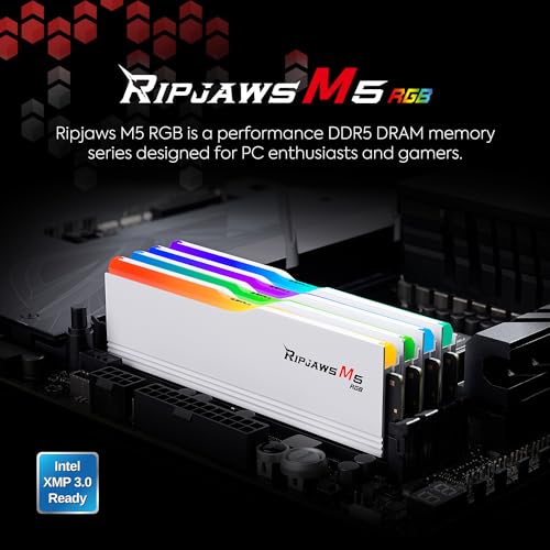 G.SKILL Ripjaws M5 RGB Series DDR5 RAM (Intel XMP 3.0) 32GB (2x16GB) 6400MT/s CL36-48-48-102 1.35V Desktop Computer Memory U-DIMM - Matte White (F5-6400J3648F16GX2-RM5RW) - Image 2