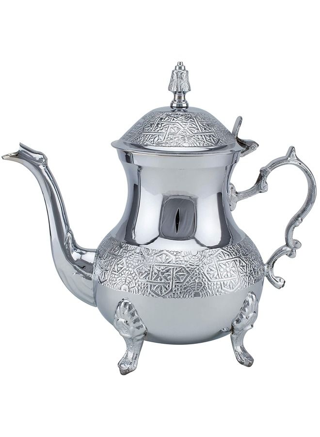 Shallow Moroccon Tea Pot Flower Engraving Design Material Brass - 875ml - Image 3