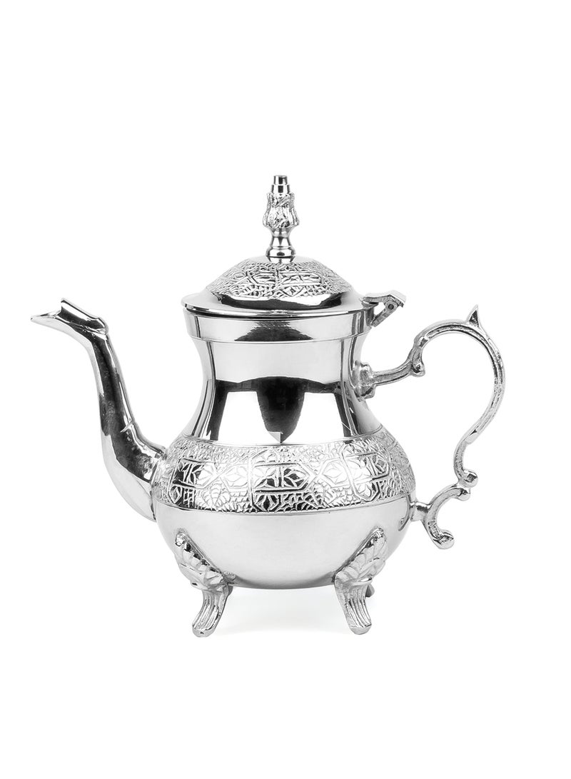 Shallow ابريق شاي مغربي تصميم نقش الزهور مادة نحاس - 875مل - Image 1