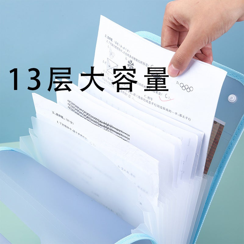 A4 Vertical Edge File Bag Large Capacity Student Test Paper Classification Storage Bag 13 Compartments Satchel Accordion Bag Stationery Bag - Image 4