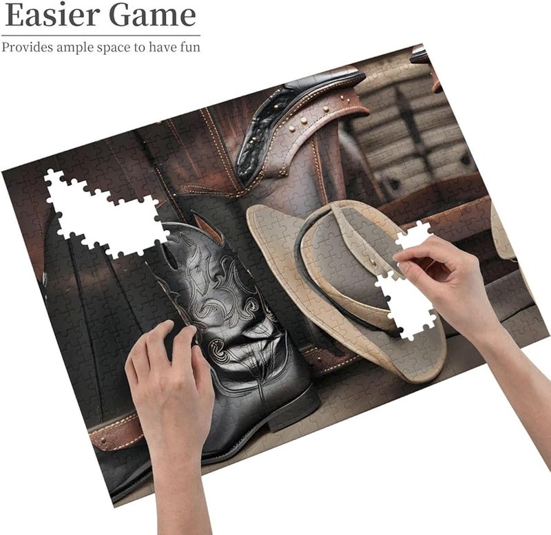Cowboy Black Hat Western Boots 500 Piece Jigsaw Puzzle For Adults Home Decor - Image 4