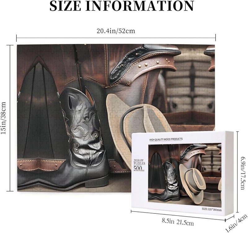 Cowboy Black Hat Western Boots 500 Piece Jigsaw Puzzle For Adults Home Decor - Image 5