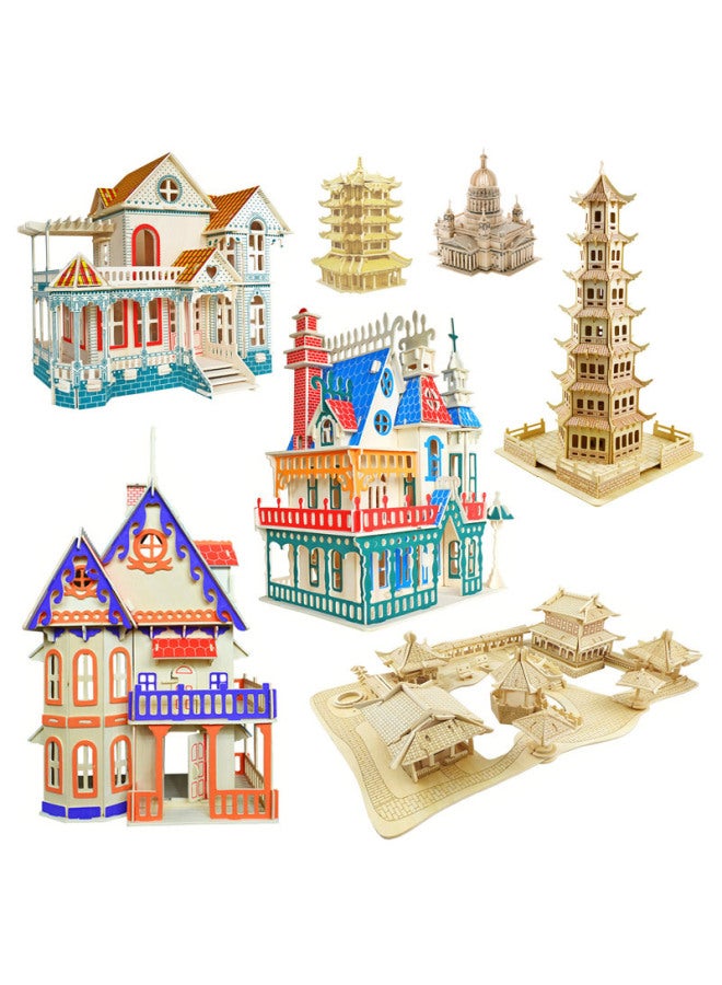 بناء فيلا نموذج ثلاثي الأبعاد لطلاب المدارس الابتدائية 3D لغز خشبي DIY محاكاة لعبة لغز الكبار-اللون: اللون حلم فيلا - Image 2