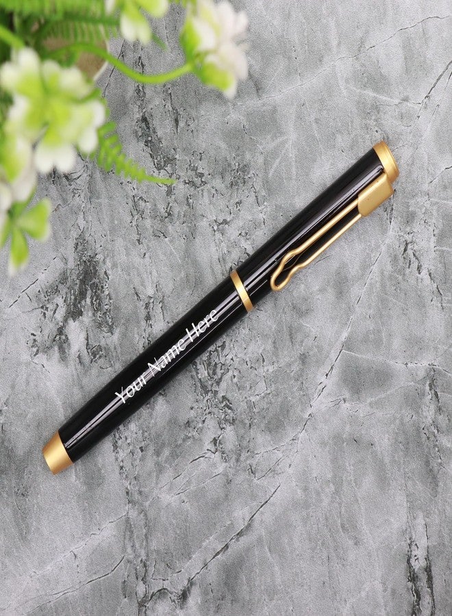 CrownLit Customisable Metal Pen with Laser Engraving, Black and Gold, Magnetic Cap, Roller Gel Ink - Image 4