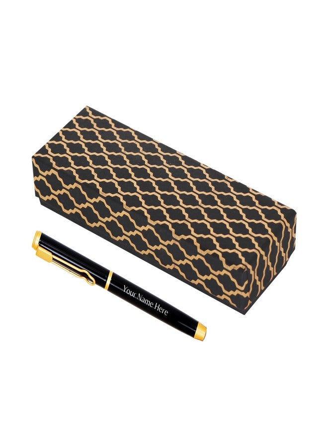 CrownLit Customisable Metal Pen with Laser Engraving, Black and Gold, Magnetic Cap, Roller Gel Ink - Image 3