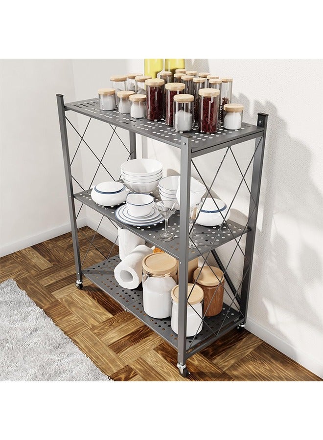 رولستيمي رف تخزين قابل للطي من 3 طبقات مع عجلات ، وحدة رفوف المرآب شديدة التحمل ، أحمال 550 رطلا ، أرفف معدنية فولاذية قابلة للطي ، أسود - Image 2