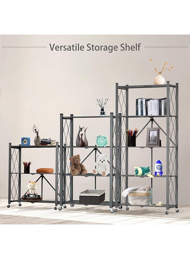 رولستيمي رف تخزين قابل للطي من 3 طبقات مع عجلات ، وحدة رفوف المرآب شديدة التحمل ، أحمال 550 رطلا ، أرفف معدنية فولاذية قابلة للطي ، أسود - Image 3