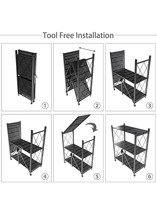 رولستيمي رف تخزين قابل للطي من 3 طبقات مع عجلات ، وحدة رفوف المرآب شديدة التحمل ، أحمال 550 رطلا ، أرفف معدنية فولاذية قابلة للطي ، أسود - Image 5